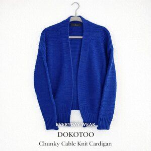 DOKOTOO Blue Chunky Fisherman Cable Knit Open Front Cardigan Sweater M